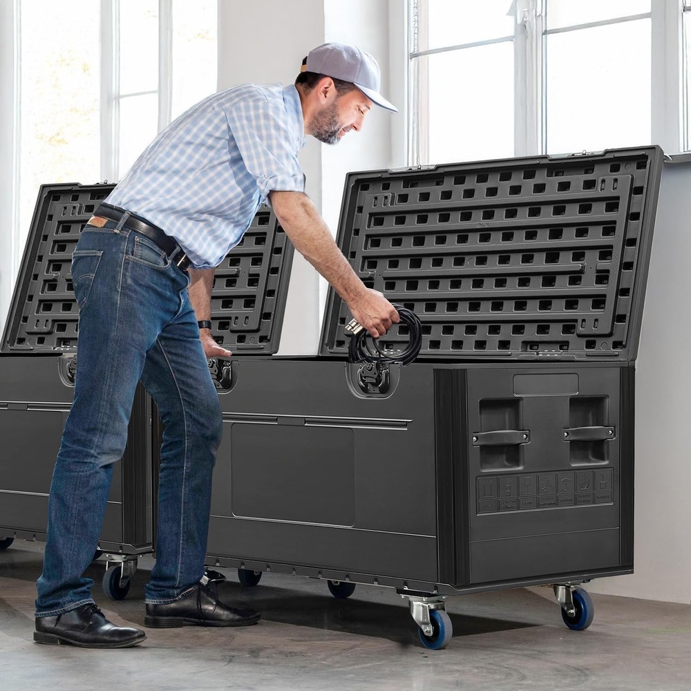 44" x 22" x 24"Cable Trunk Road Case w/Casters and Divider Stackable Road Case