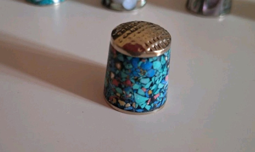 Vintage Mexican thimbles with abalone shell or turquoise