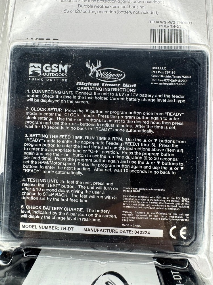 Wildgame Innovations Digital Controller Timer 6V or 12V Battery Operation TH-DT