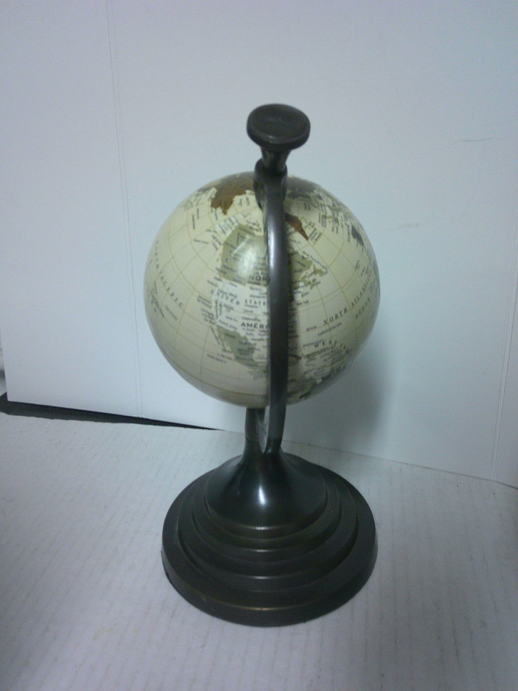 4.5" Diameter World Globe Tan w/ Brown Metal Base