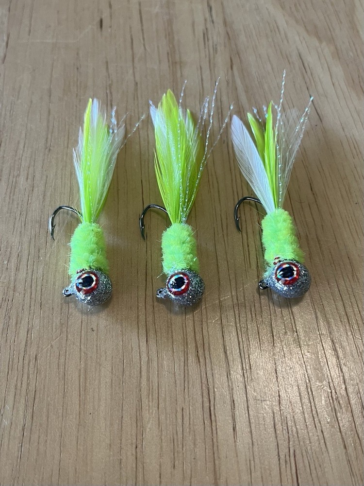 Three hand tied 1/8 crappie jigs