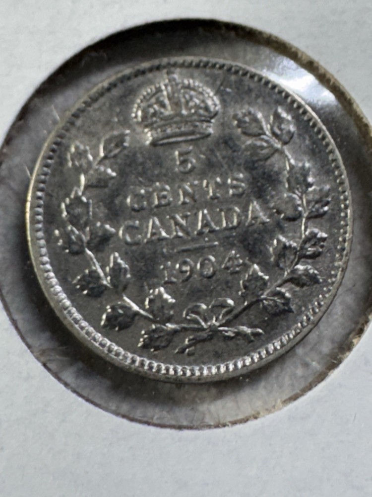 1904 Canada 5 Cents Small Silver Coin Cleaned