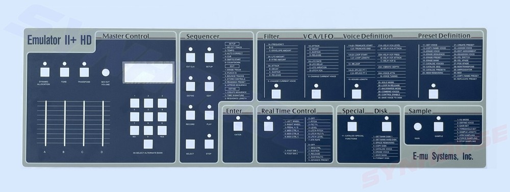 WORLD'S FIRST E-mu Emulator II+ HD Replacement Main Control Panel Overlay NEW!