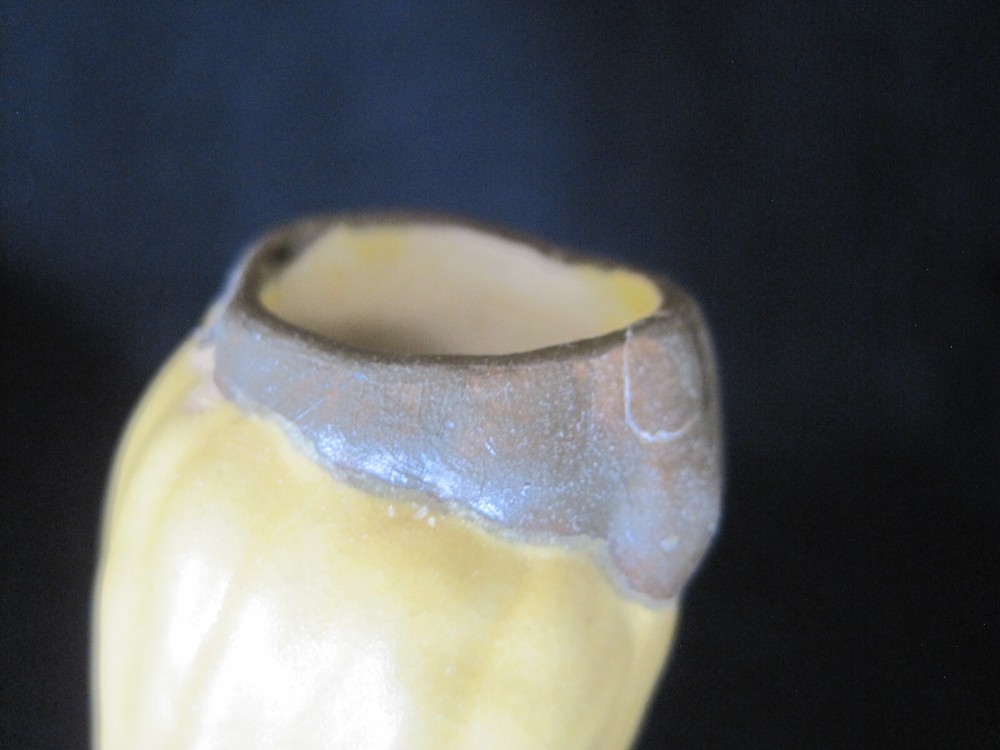 6.5" Ceramic Yellow Gourd Vase - Signed - Repaired Chip
