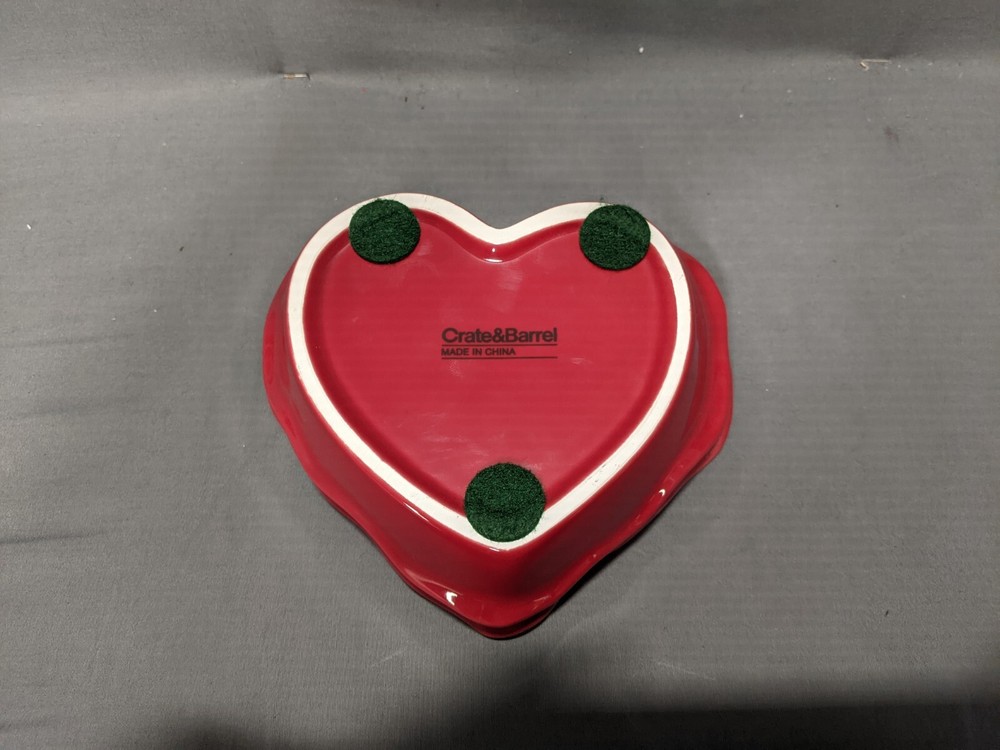 Crate & Barrel Heart Shape Ceramic Baking Dish Red Made in China EUC