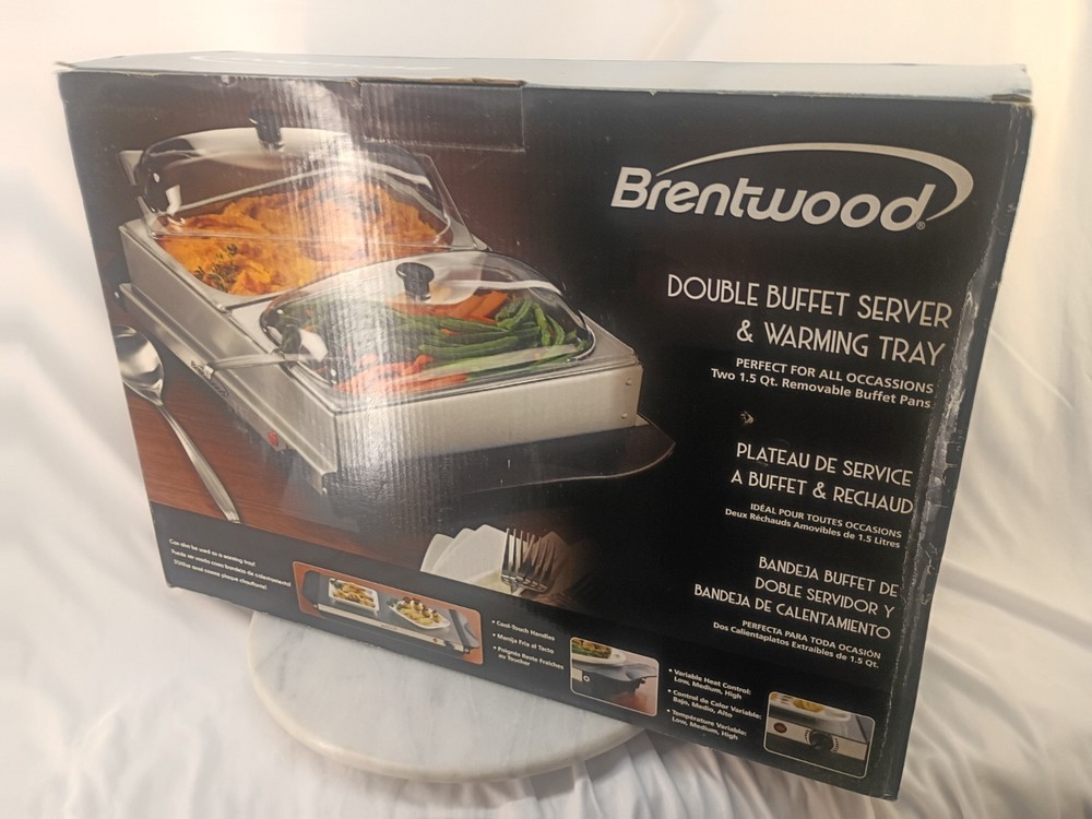 Brentwood Double Buffet Server & Warming Tray Two 1.5 Qt. Removable Buffet Pans