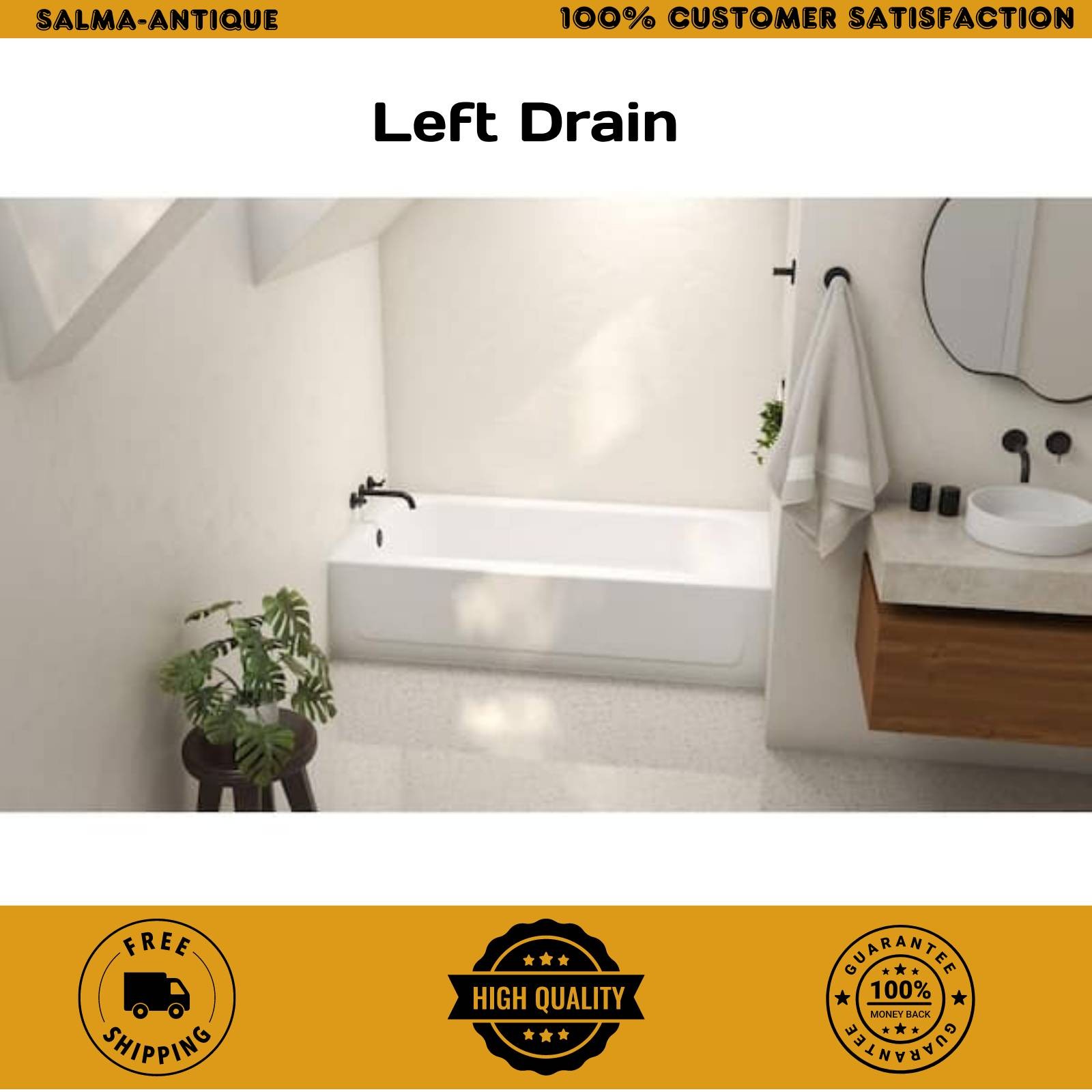 Bootz Aloha 60x30 Alcove Soaking Bathtub Left Drain White Steel Tub 011-3365