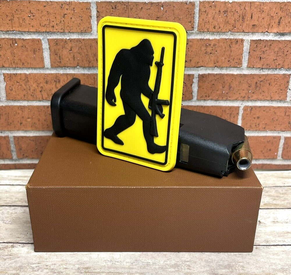 Sasquatch Bigfoot Tactical Gun PVC Patch, Morale Squatch M16 Rubber PVC Patch
