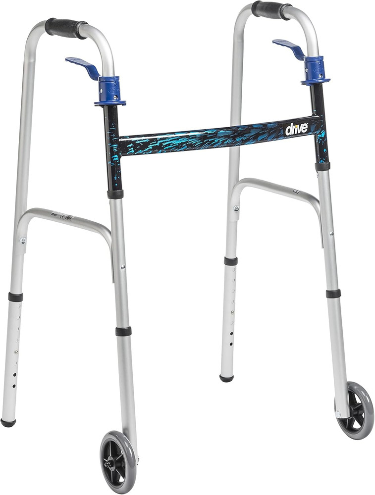 Trigger Release Folding Walker - Lightweight Brushed Steel Design - Easy Trig...