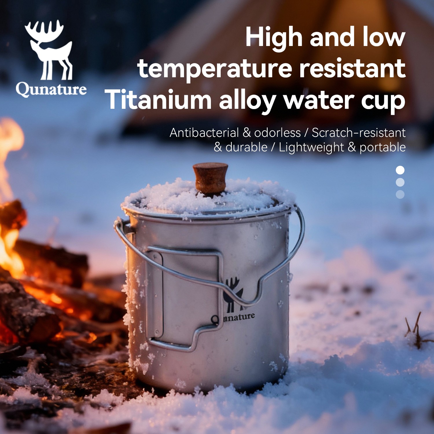 Qunature Titanium Mugs 750ml Camping Pot with Folding Lid & Handle Ultralight