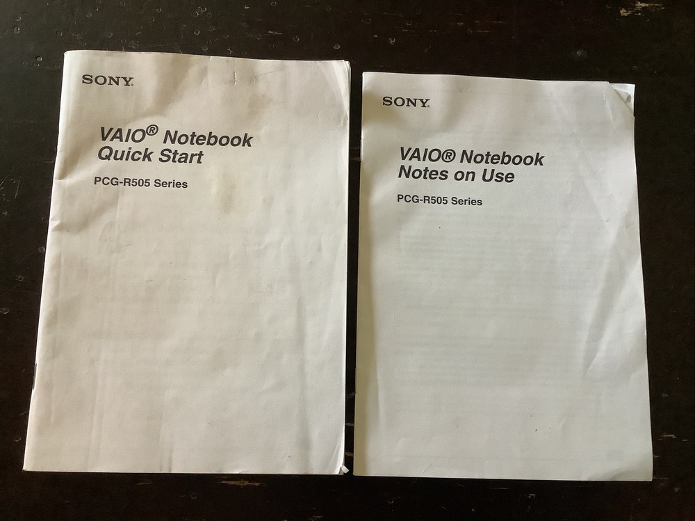 Sony VAIO Notebook Quick Start & Notes on Use PCG-R505 Series Computer manuals