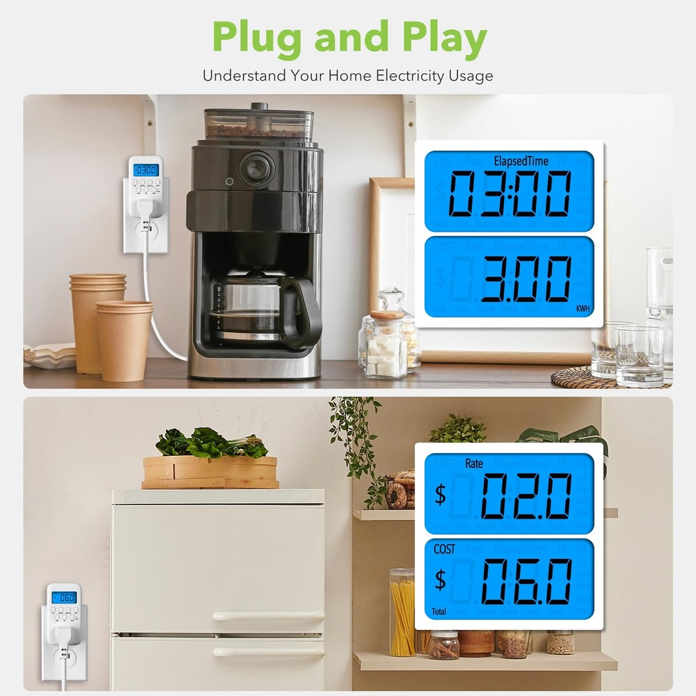HBN Watt Meter Plug with Backlight, Plug-in Socket Power White