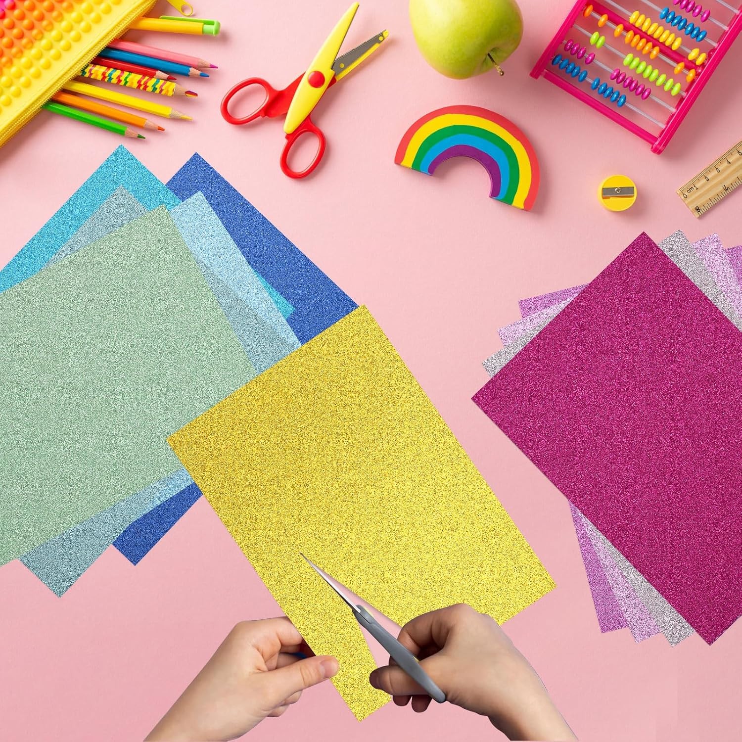 30 Pack Glitter Cardstock Paper Sheets, 30 Colors 6×8inch Shimmering Paper 250g