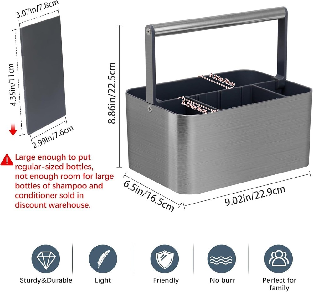 Bathroom Storage Caddy, Adjustable Shower Organizer For Dorm, Grey