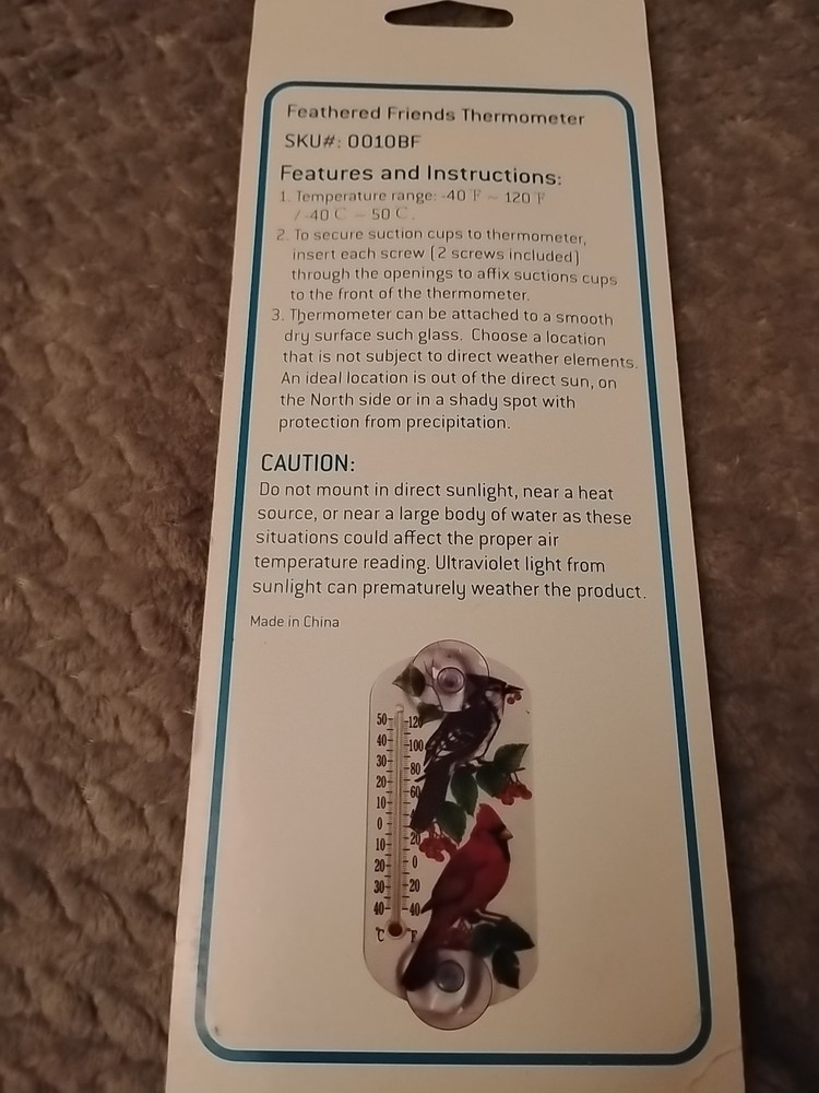 Feathered Friends Thermometer Includes 2 Screws And 2 Suckon Hooks