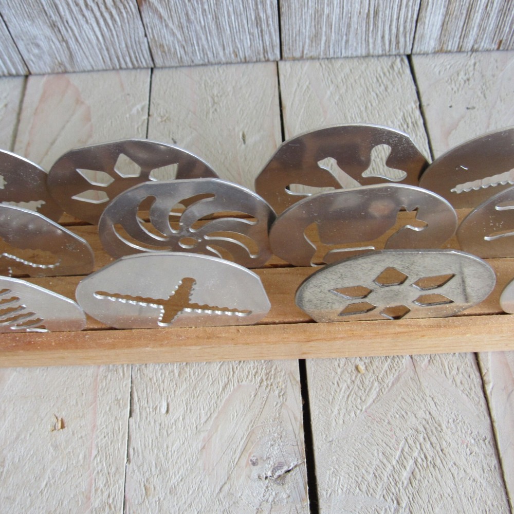 Vtg Mirro Cookie Press 12 Shape Discs 3 Tips Wood Holder ** NO PRESS ** Replace