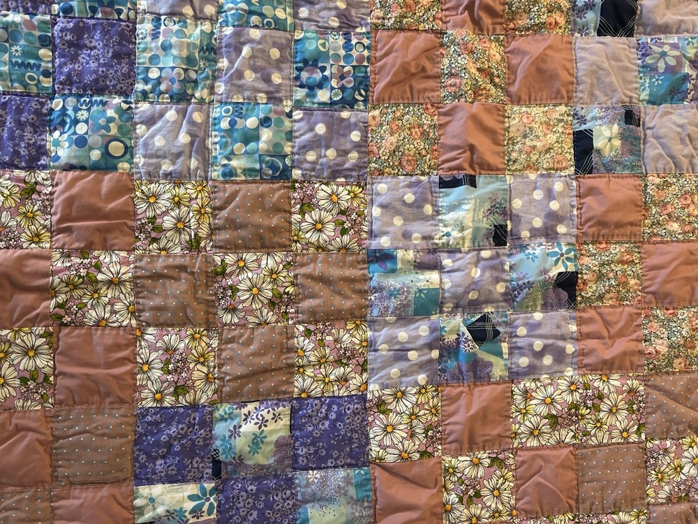 Handmade Nine Patch Patchwork Quilt 54x54” New