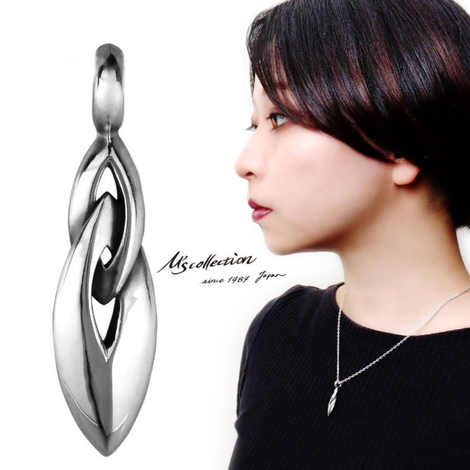 M's Collection Small Sharp Double Ring Silver Pendant Top (No Chain)