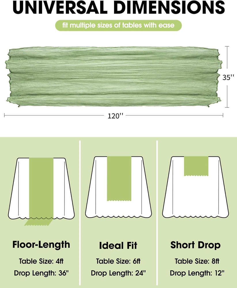 Pureegg 2-Pack Cheese Cloths Table Runner, 120'' Boho Table Cloth Decorations fo
