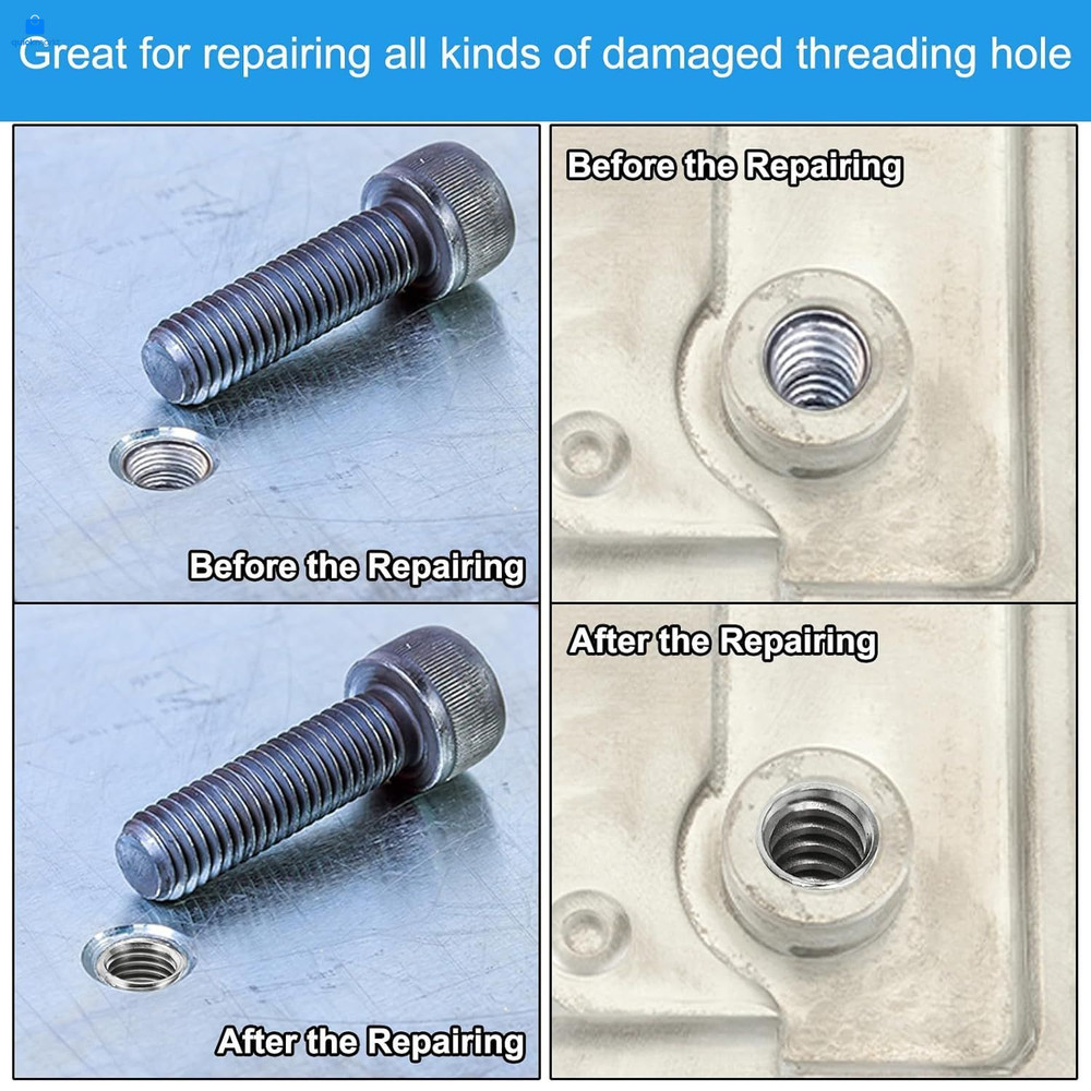 Self-Tapping Threaded Inserts, 20 Pcs M6 x M9 x 10mm, Silver Tone