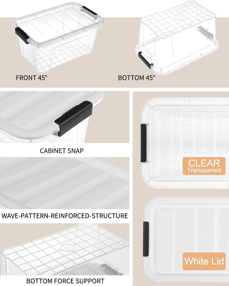 Plastic Storage Bins with Lids 6 Pack, 7 Quart Storage Containers With Black ...