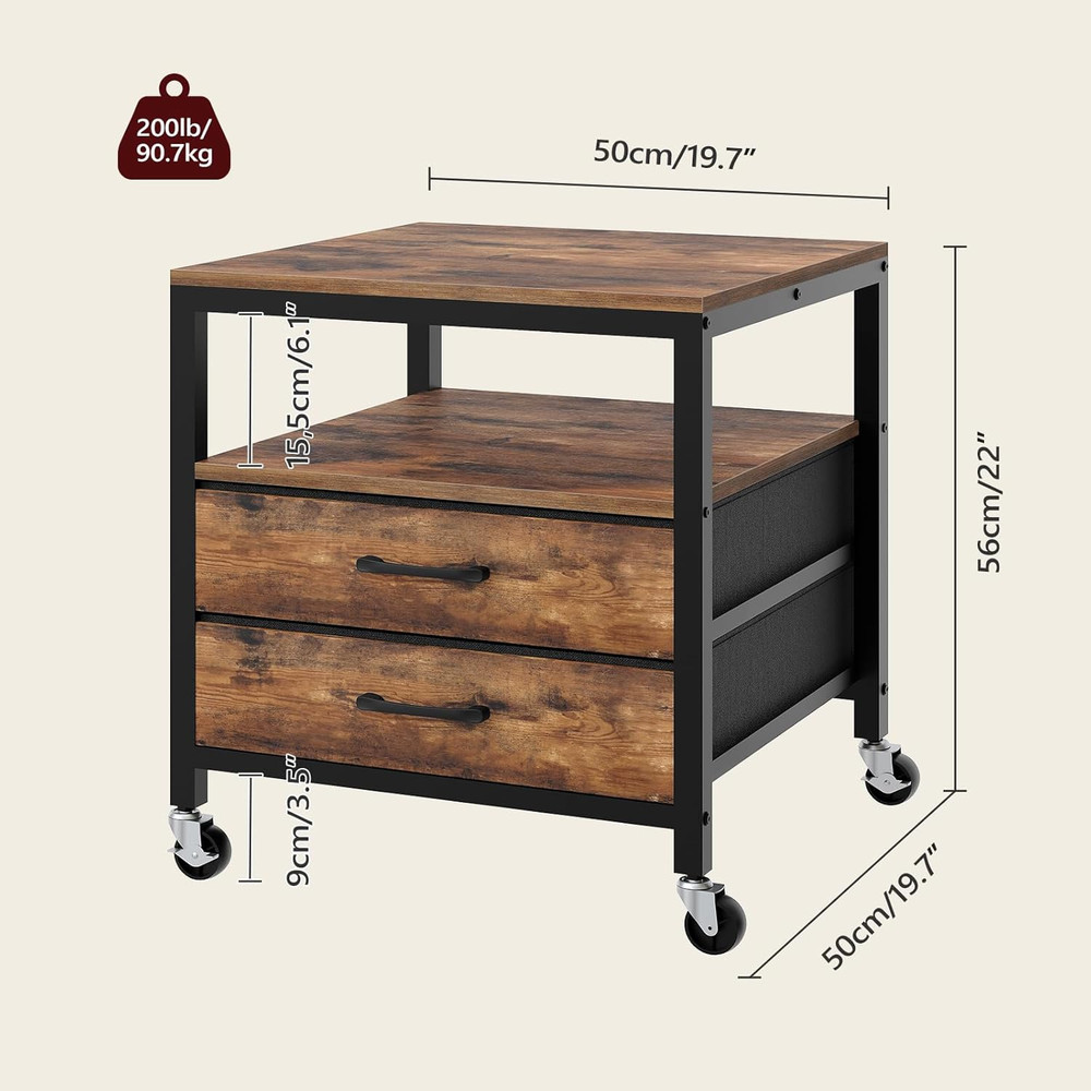 4-Tier Rolling Mini Fridge Stand with Drawers, Rustic Brown & Black