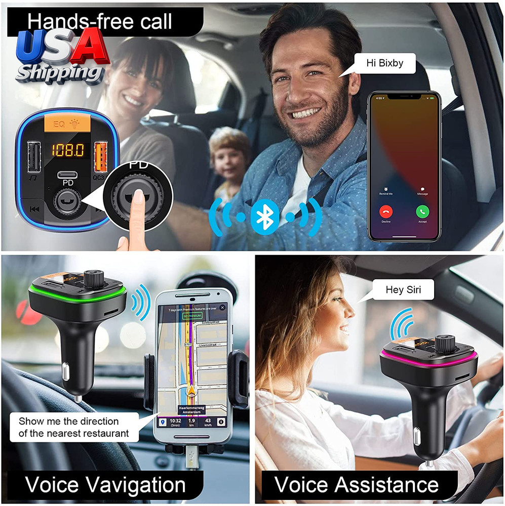 Bluetooth FM Transmitter for Car - Bluetooth 5.0 Adapter PD20W+QC3.0 Cigarette