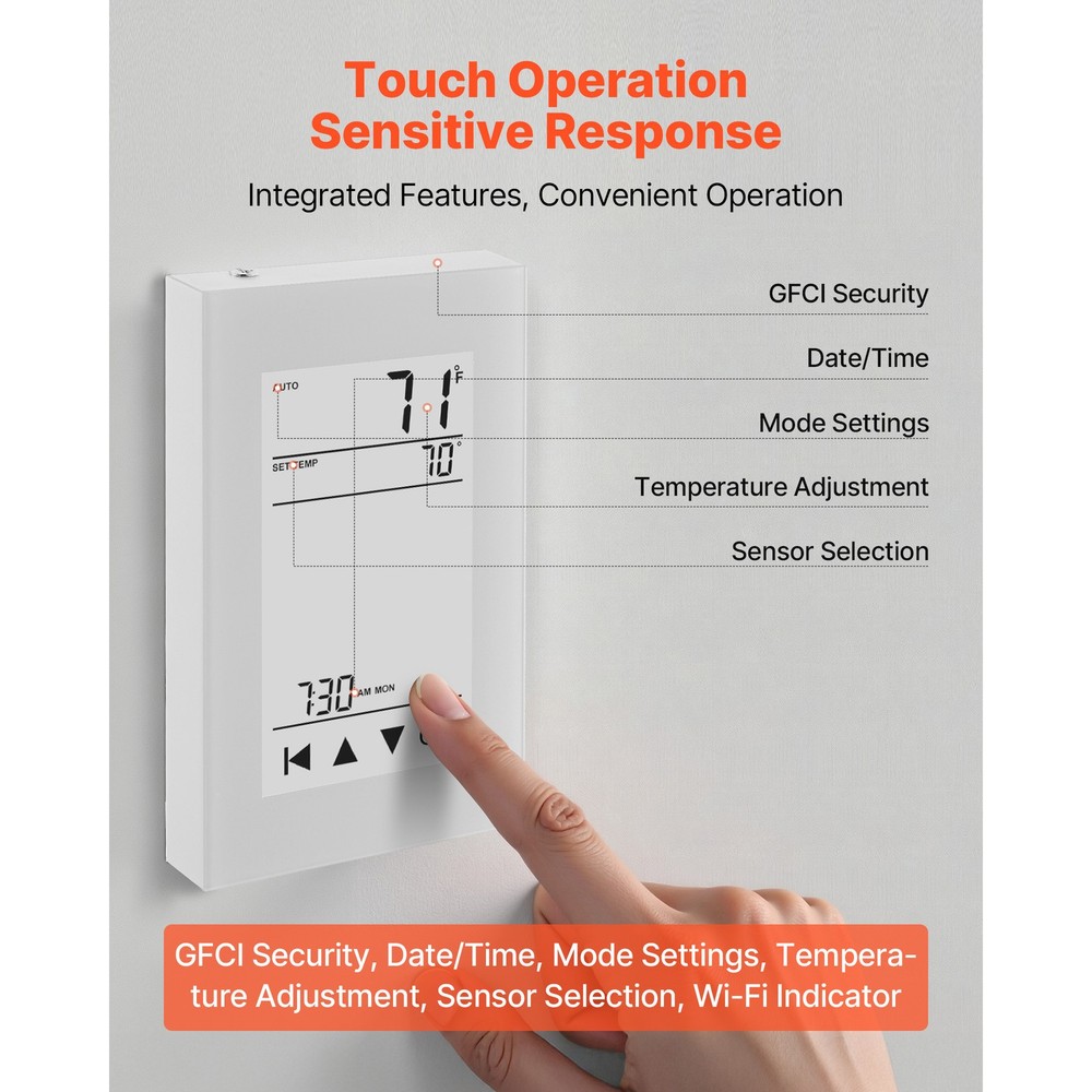 7 Day Programmable Thermostat for Underfloor Heating Pump LCD Touchscreen