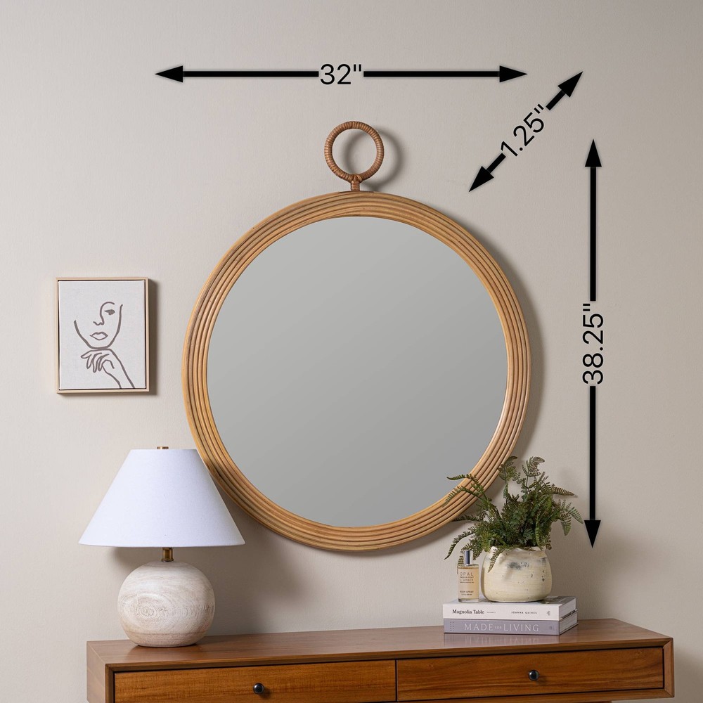 Cooper Classics Deena Natural 32" Round Wall Mirror