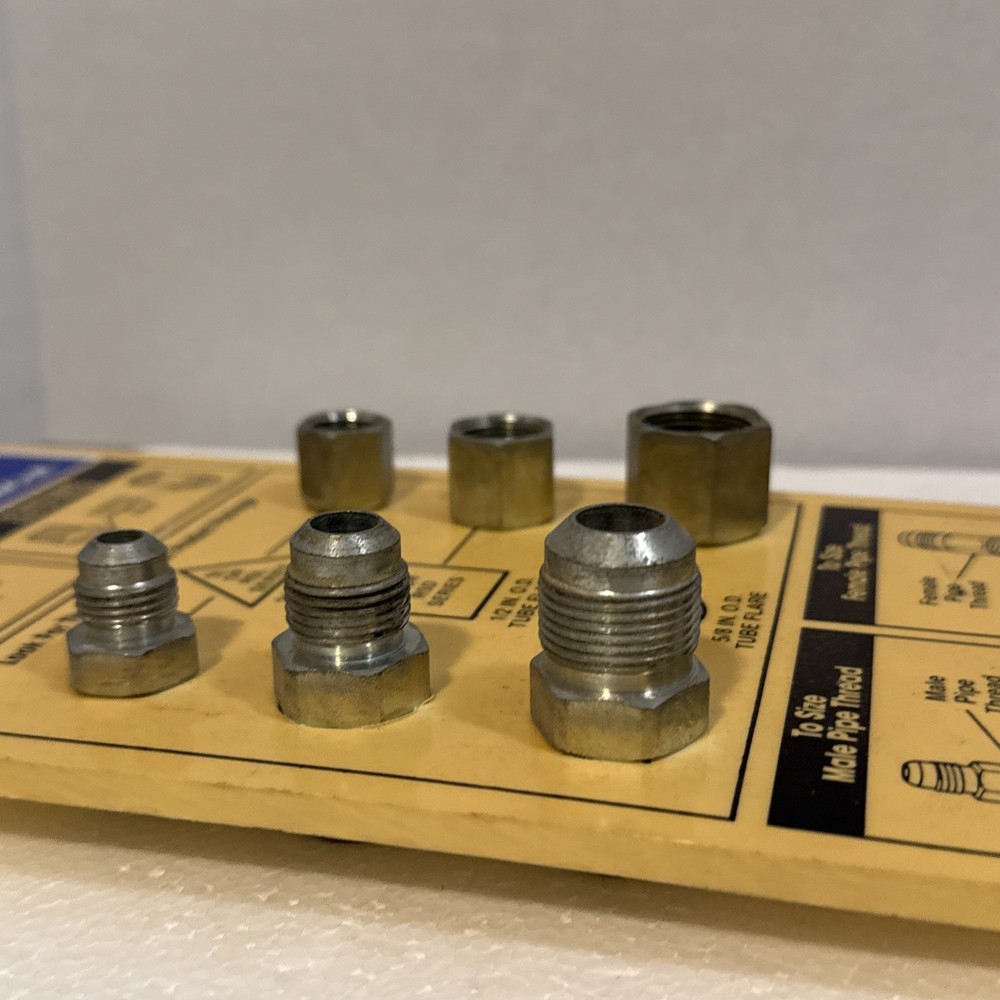 Brass Craft Gas Connector Sizing Guide Tool Board display Size Thread samples