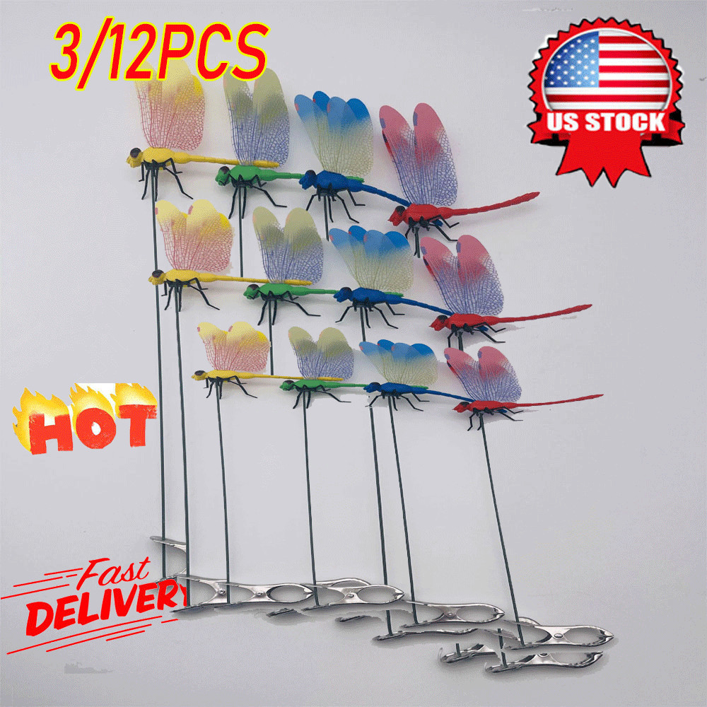 Fake Dragonfly Clips,Clip on Dragonfly for Outdoors 3D Dragonfly Garden-Decor US