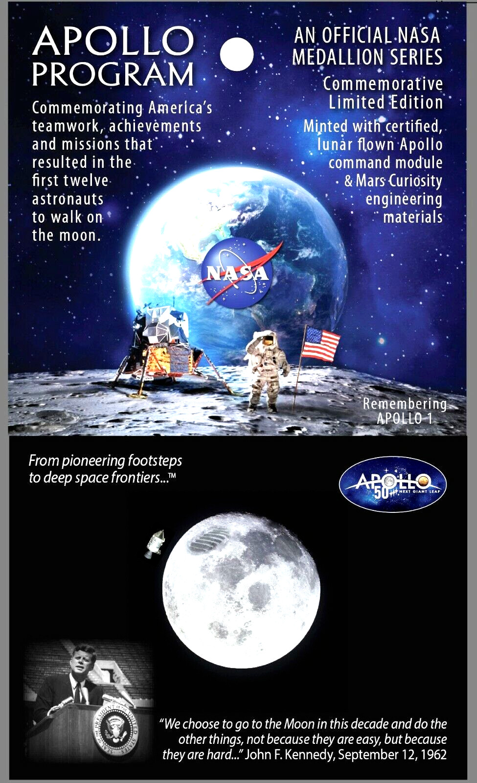 APOLLO PROGRAM - 50th Anniversary - LUNAR FLOWN METAL - NASA MEDALLION - COA