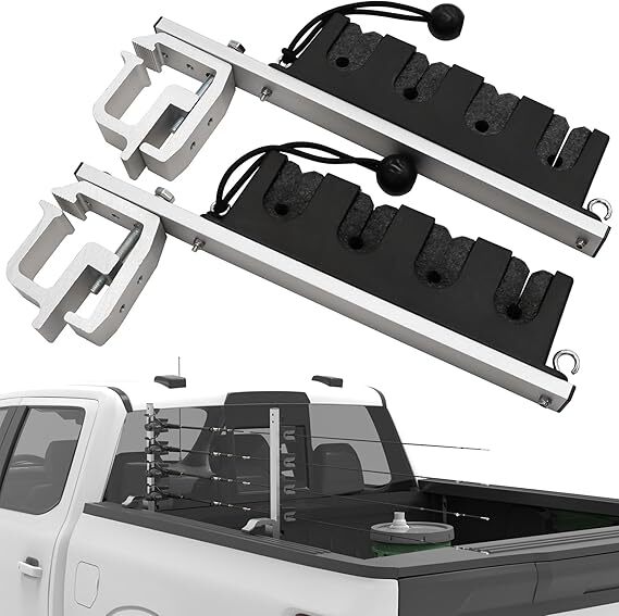 ELITEWILL Aluminum Clamp on Fly Fishing Rod Holders for Truck Bed, Holds Fishing