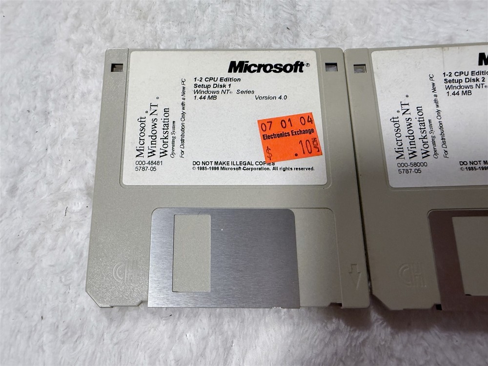 MICROSOFT WINDOWS NT WORKSTATION 3.5" DISK SET OF 3 SETUP VERSION 4.0 1-2 CPU