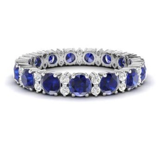 1.95 Ct Natural Round Shape Sapphire Diamond Ring 14K Solid White Gold