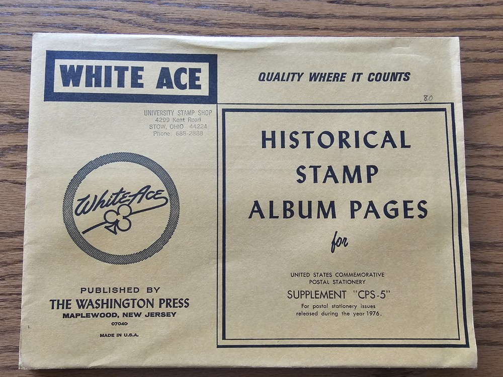 White Ace Stamp Supplement U.S. CPS-5 Commemorative Postal Stationary 1976 NOS