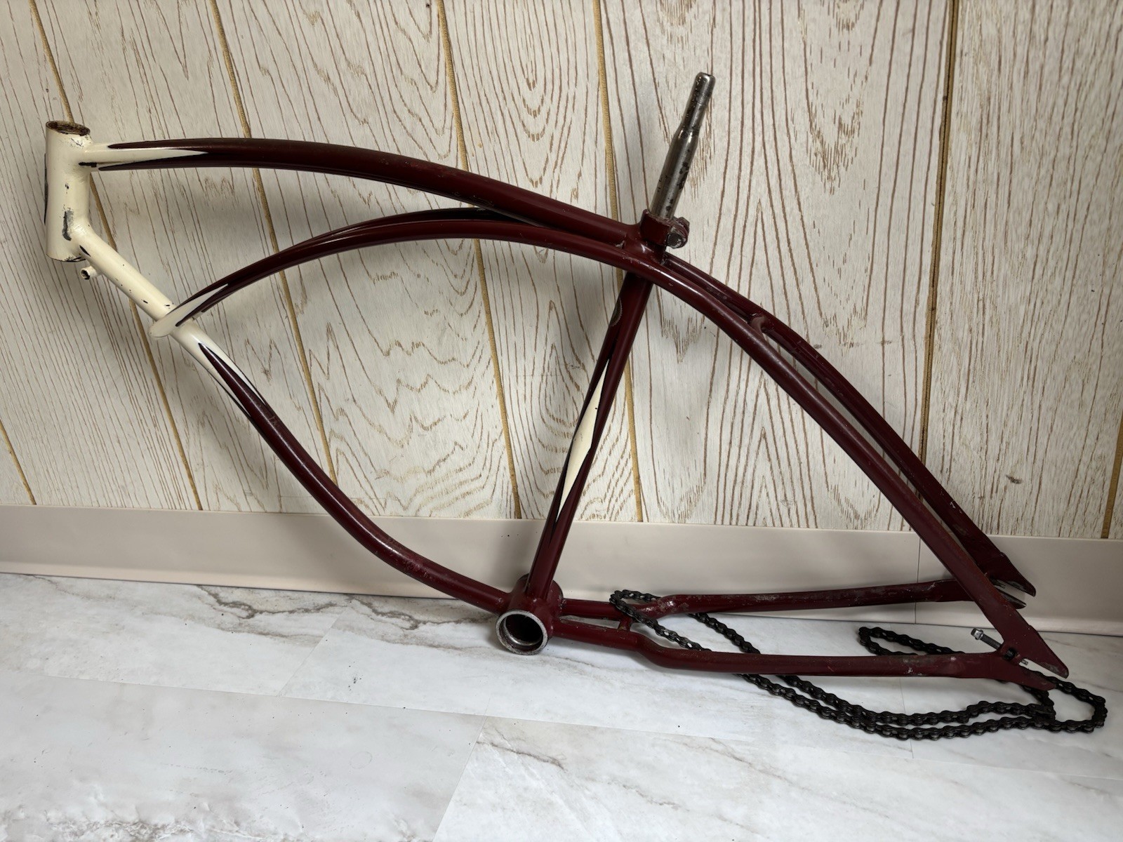Prewar 1941 Schwinn Excelsior Autocycle Maroon Ivory Cantilever Frame