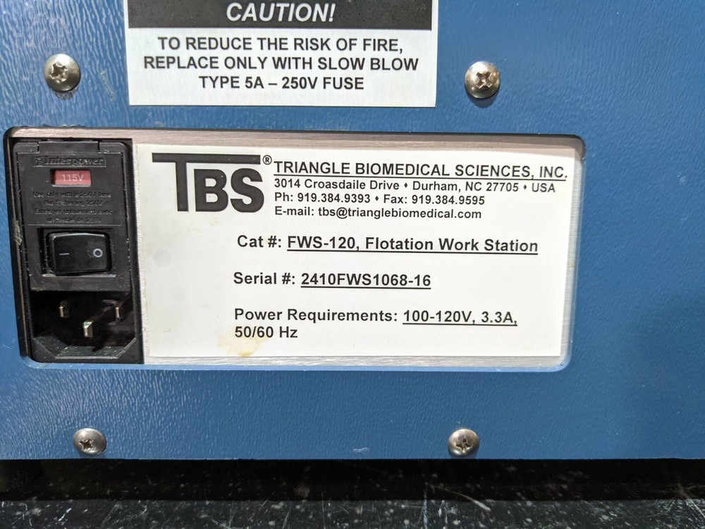 Triangle Biomedical Sciences TBS FWS-120 Flotation Bath Work Station