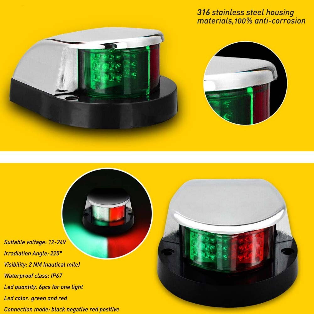 Boat Navigation Lights Red Green LED Marine Navigation Light Boat Bow Light EOA