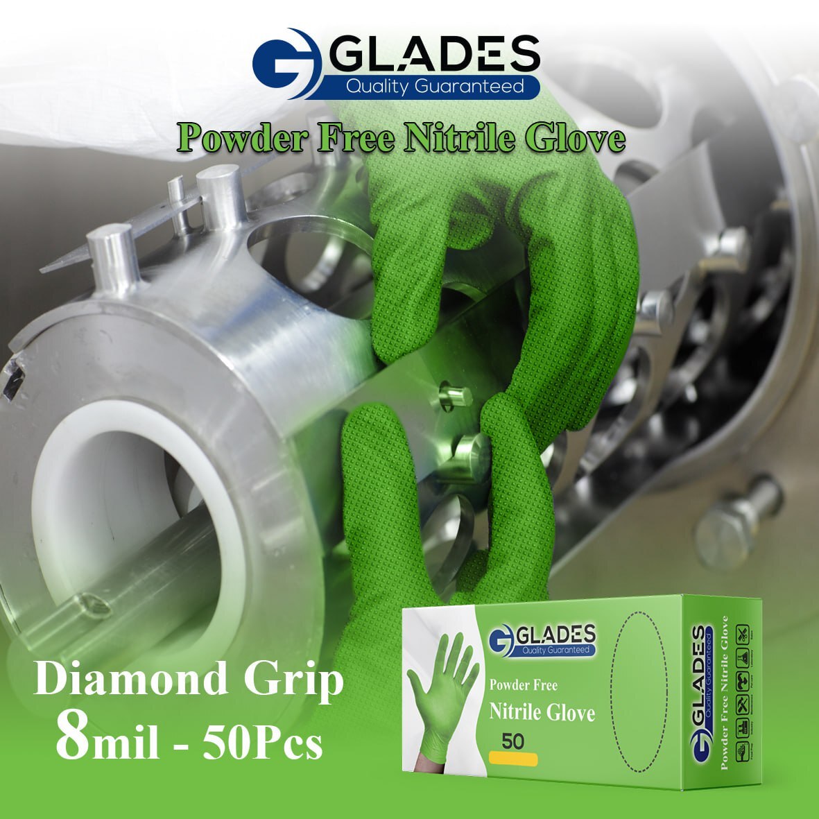 GLADES™ 8 Mil Heavy Duty Nitrile gloves Diamon Texture Indutrial Mechanic Gloves