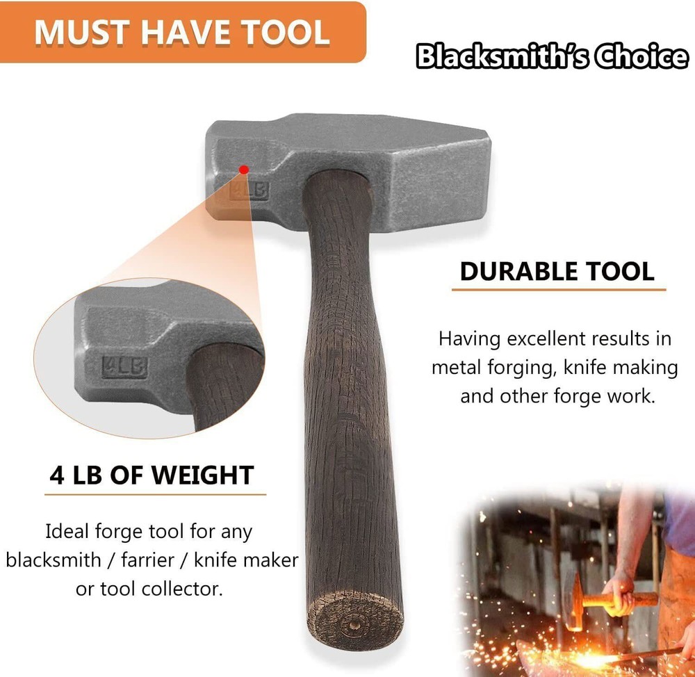 4LB Metal Working Hammers Blacksmith Forging Tool For Blacksmith Knife Maker