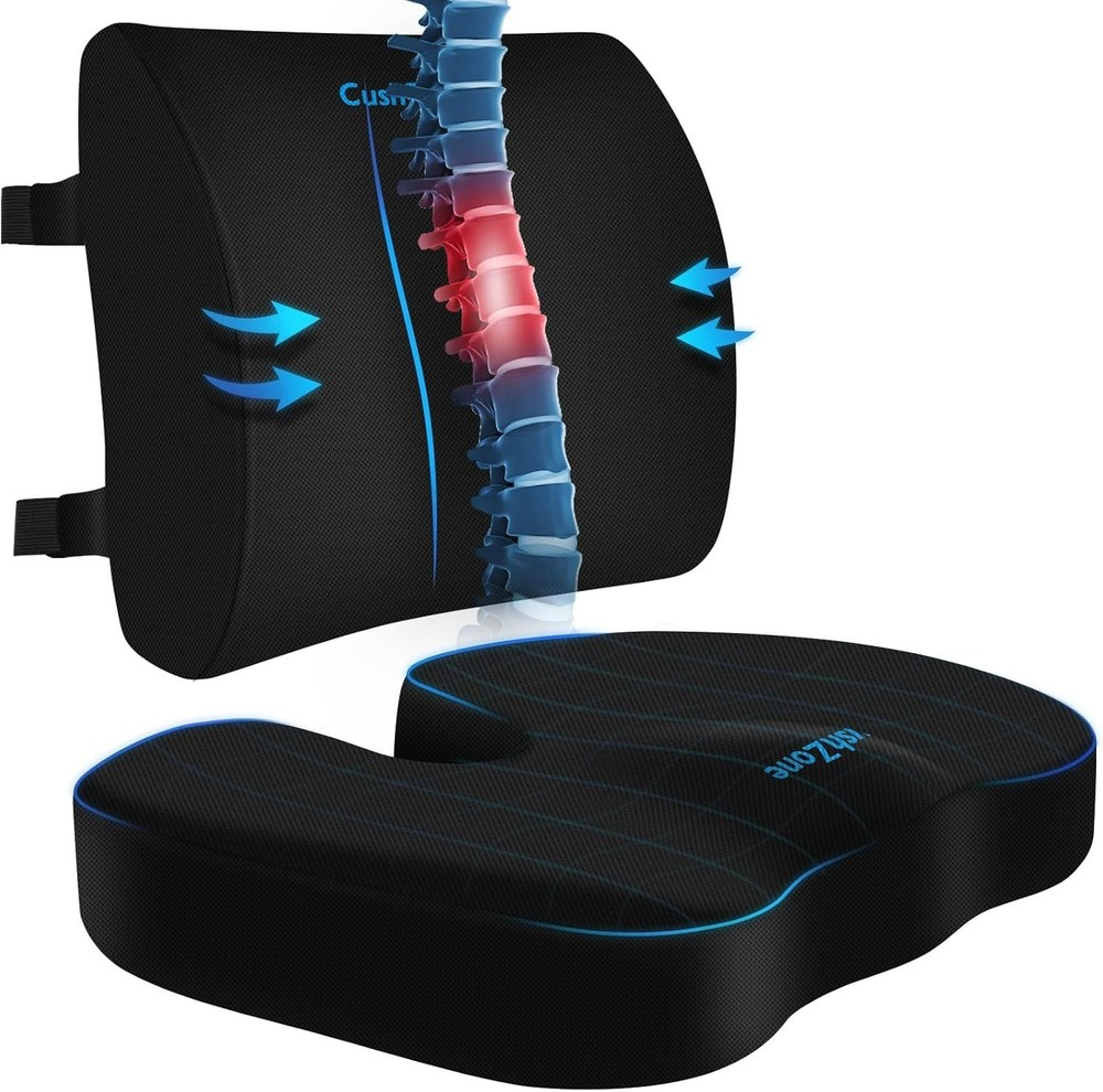 Ergonomic Seat Cushion & Lumbar Support Pillow - Memory Foam for Sciatica Pai...