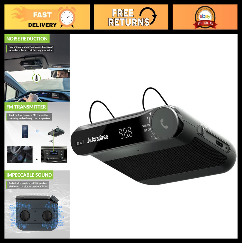 2-in-1 Car Bluetooth Speaker & FM Transmitter Kit - Hands-Free Audio Streaming,