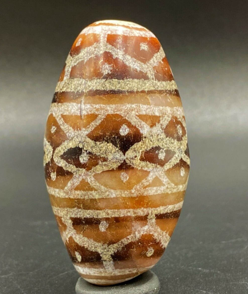 Old Ancient Antique Indo Tibetan Phum Dzi Tian Zhu Himalayan Amulet Agate Bead