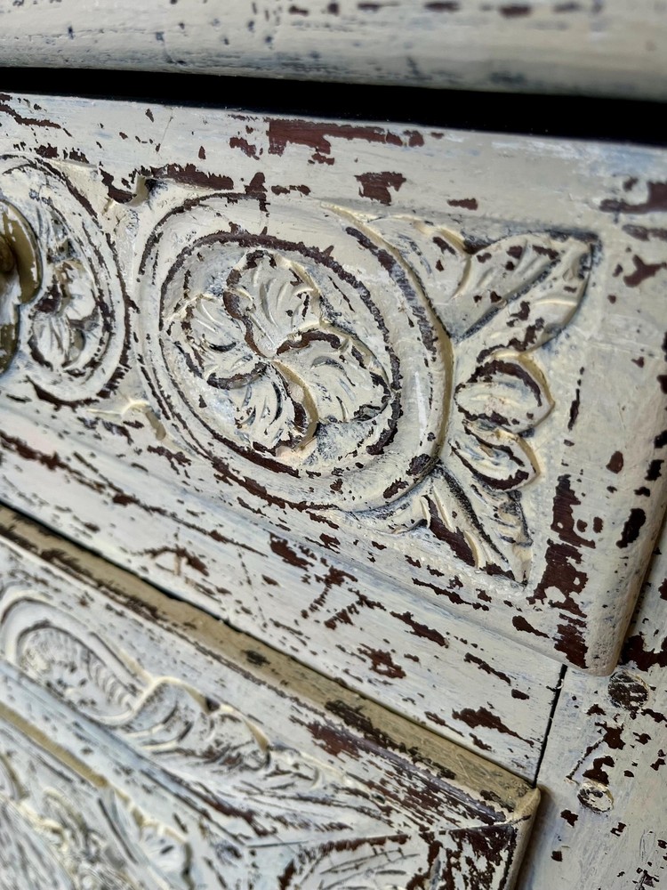 Antique Louis XV Style Buffet Sideboard Distressed White