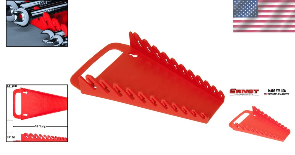 Efficient Wrench Organizer - 11 Tool Red Gripper with Vertical Mount Kit