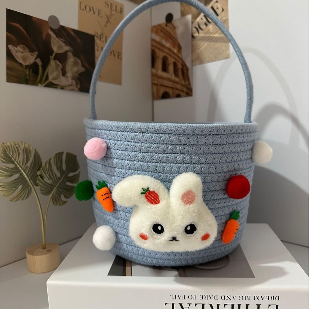 Empty Easter Basket with Handle & Cute Characters - Bunny Themed Gift Basket ...