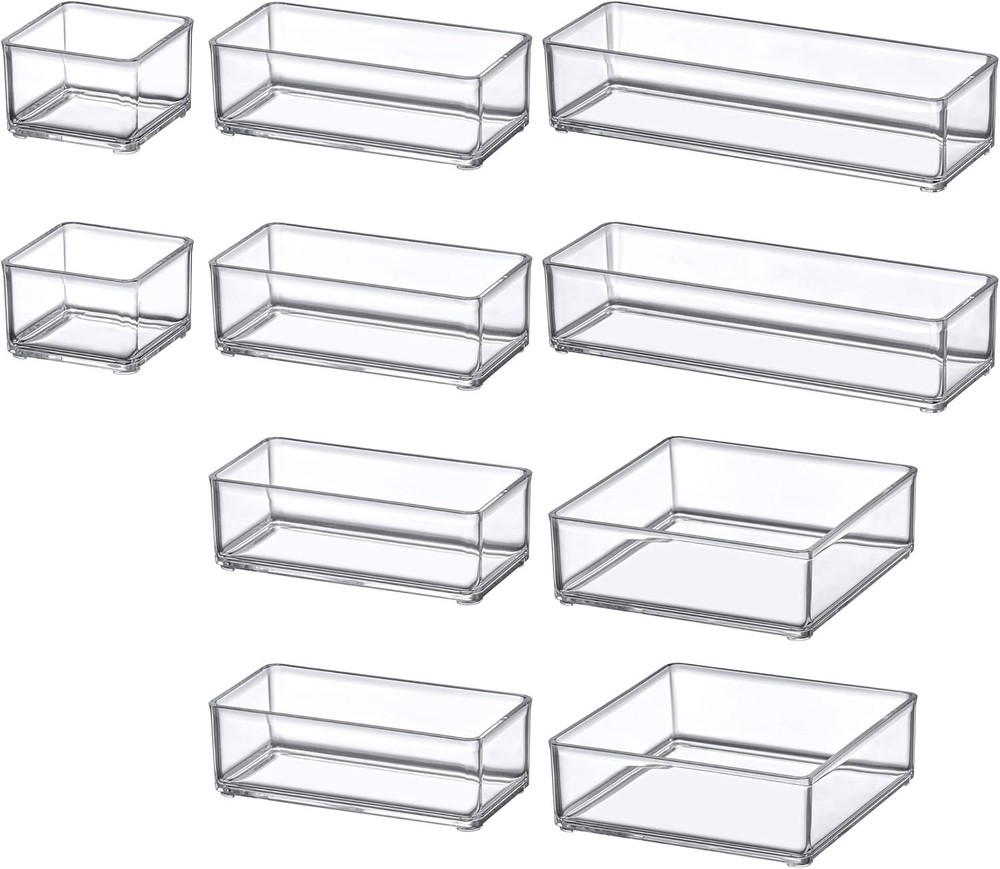 Durable Clear Plastic Organizers - 10-Piece Stackable Set for Stylish Storage