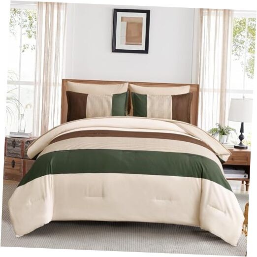 Striped Comforter Set Size, Boho Striped Bedding Comforter King Brown Green