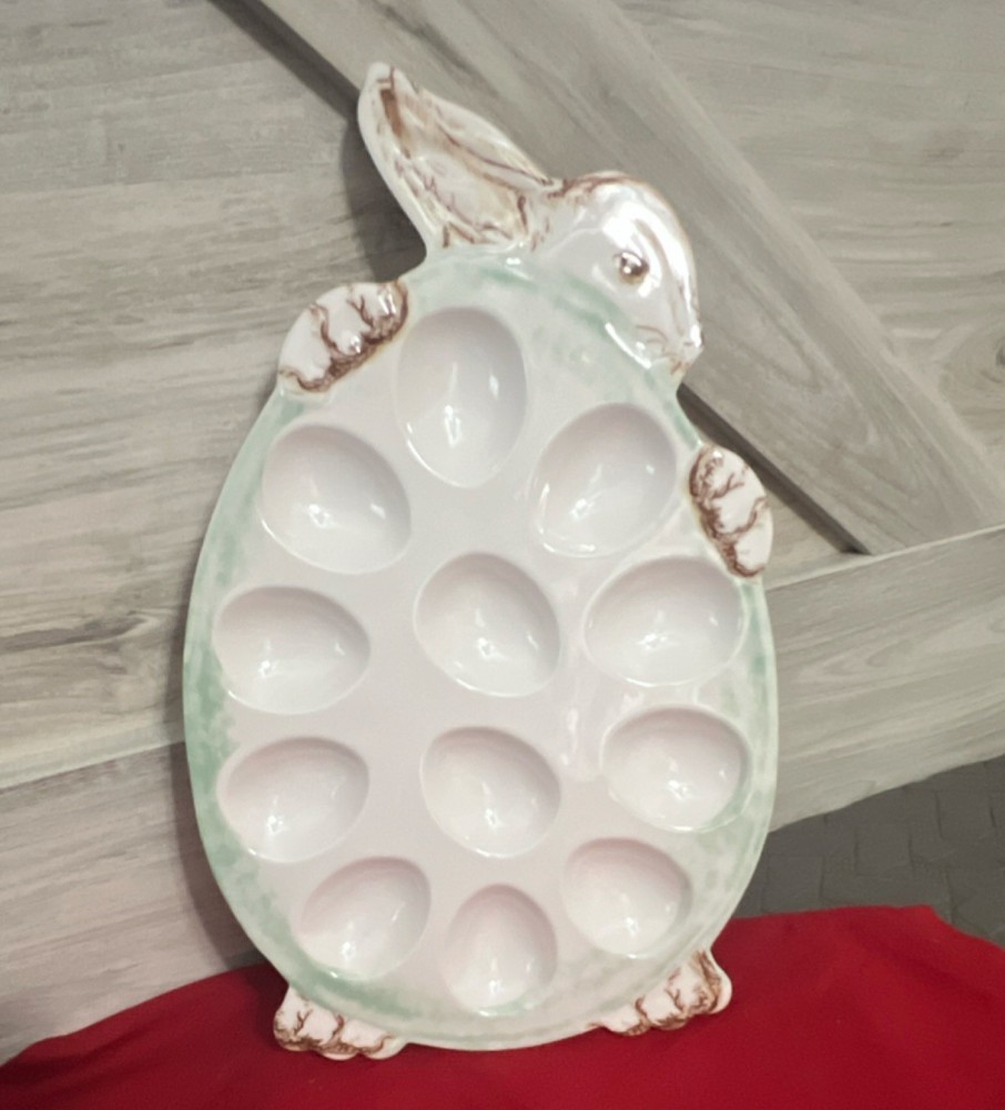 Bunny Egg Shaped Easter Serving Tray Glossy Melamine
